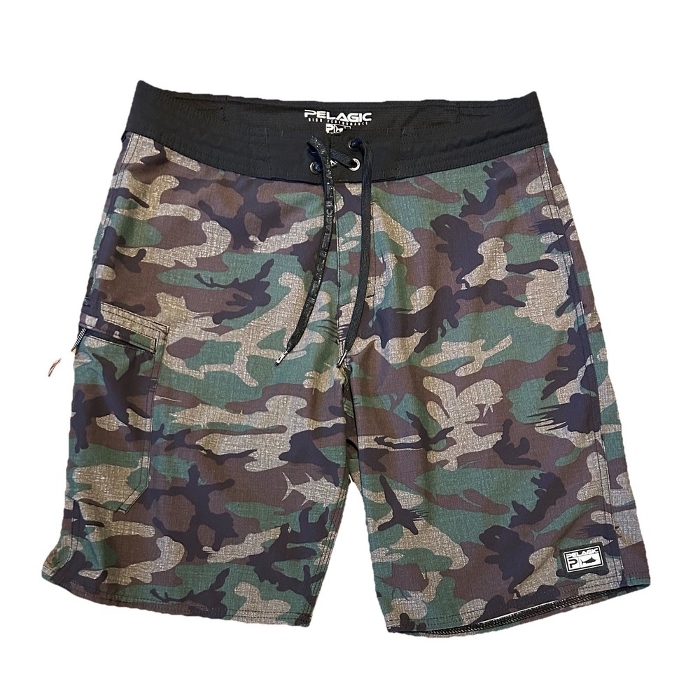Pelagic Fish Camo Board Shorts Mens 32 Offshore Fishing Beach Swim‎ Trunks